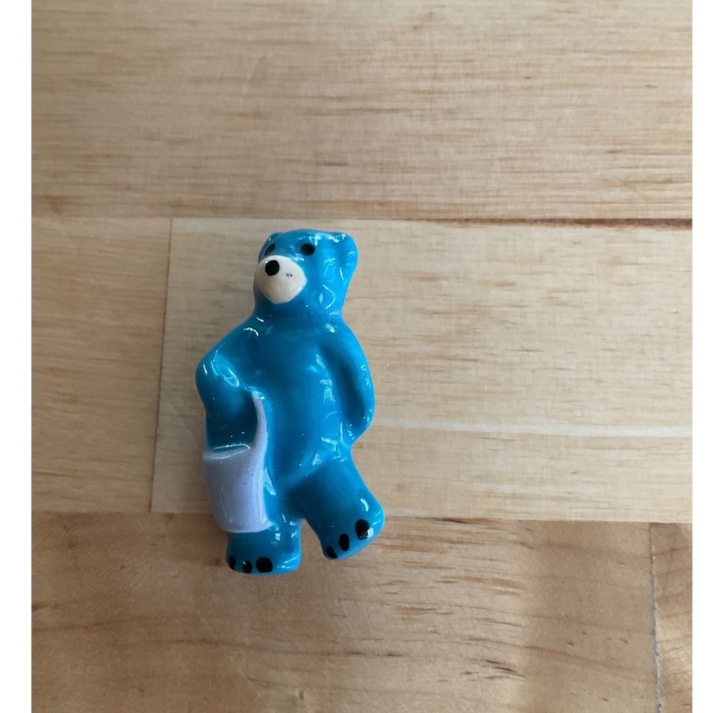 Vintage Ceramic Blue Bear Brooch Pin Whimsical Hand Painted Animal Jewelry